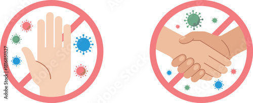 No Touch and No Handshake Warning Icons Promoting Hygiene Practices and Virus Prevention Safety Measures in Public Spaces Illustrated Vector Design for Health Awareness