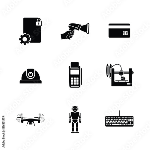 Collection of modern technology and security icons