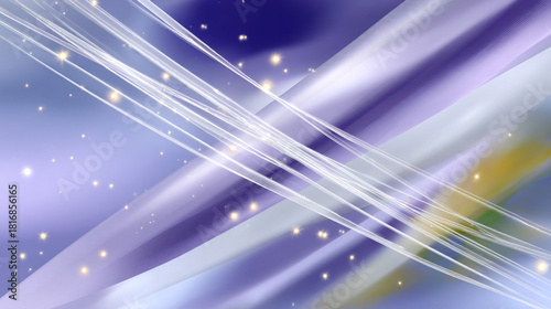 Abstract flowing lines and sparkles on soft purple and blue gradient background with dynamic motion