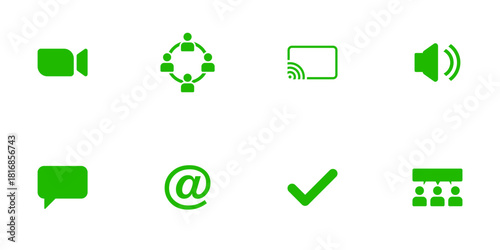Communication and Interface Icons Set,Video Call, Message, Email, Audio, and Meeting Symbols
