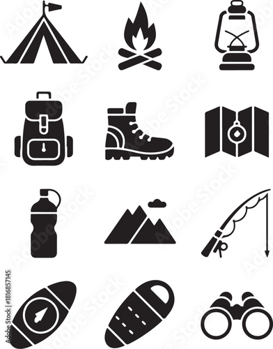 Adventure awaits with essential camping gear icons