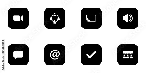 Minimal Black UI Action and Communication Icons Set