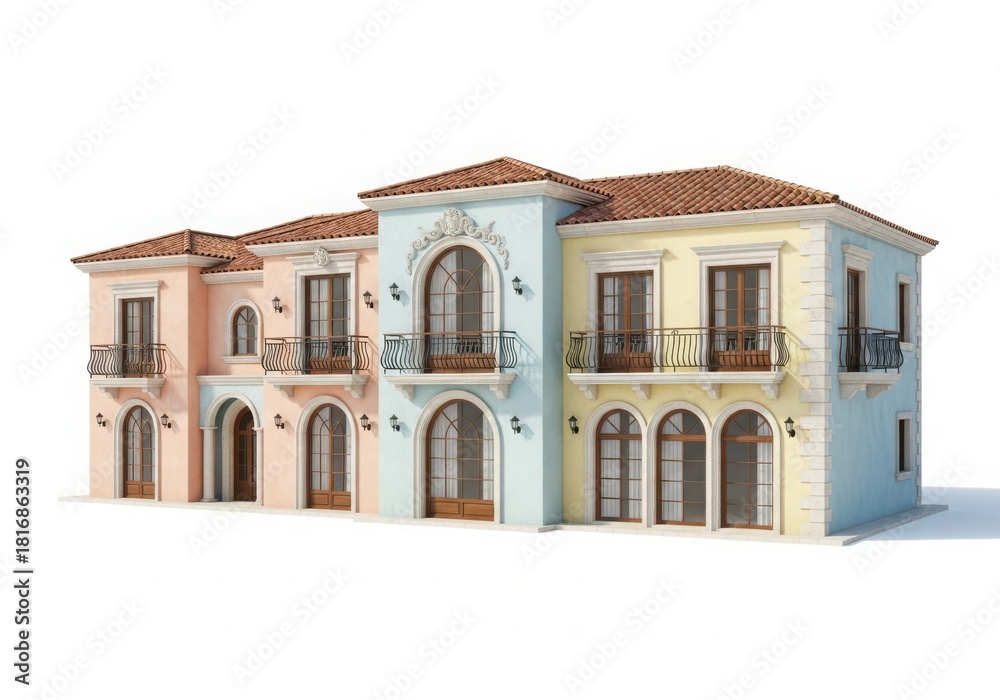 Fototapeta premium Architectural row of mediterranean style houses, pastel colors