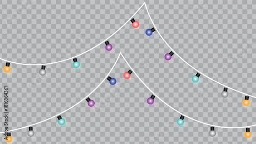 Colorful Festive string lights garland with transparent background