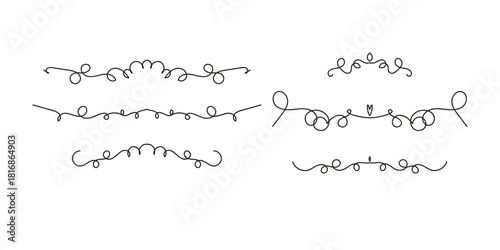 Set of Vintage decorative lines. text dividers. Line border. Lines separators, Borders, Set of various doodle style line dividers and arrow icons for design