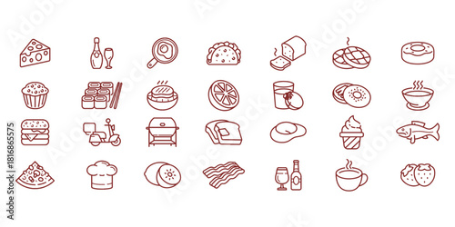 A Set Cartoon Fast Food Stickers on Yellow Background for Design  Vector .