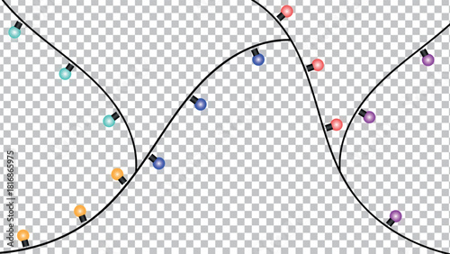 Colorful string light bulb Illustration on transparent background