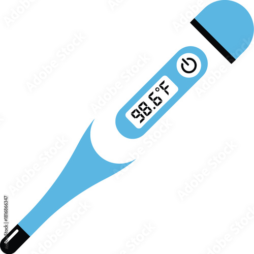 A digital thermometer displaying 98 6 degrees fahrenheit isolated medical device on transparent background