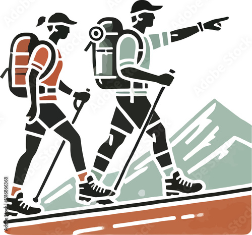 A couple travelling at outdoor  mountain.