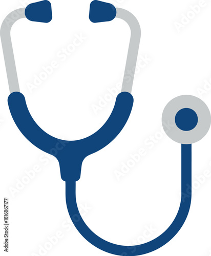A flat stylized blue and white stethoscope illustration perfect for medical designs on transparent background
