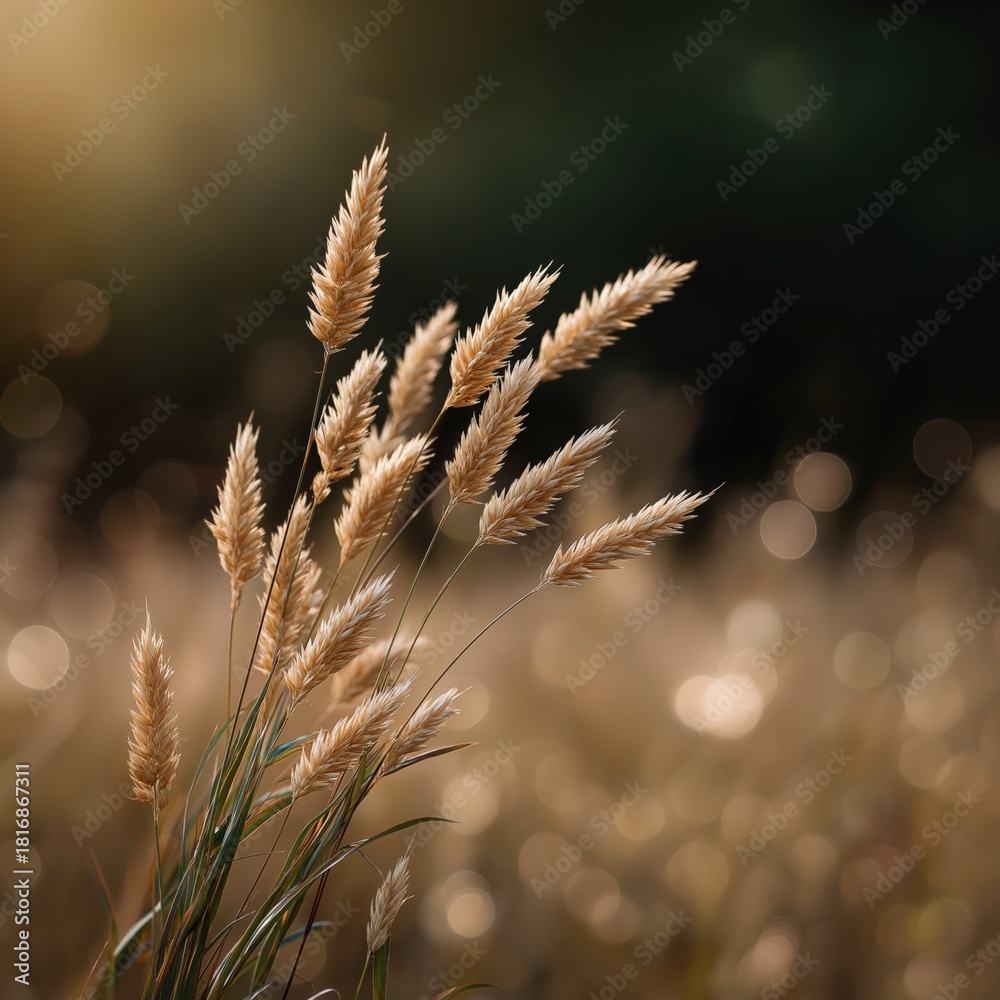 Obraz premium Serene wheat field with golden sunlight at dawn