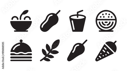 Set of minimalist food icons simple flat vector design elements isolated on white background for web and mobile apps