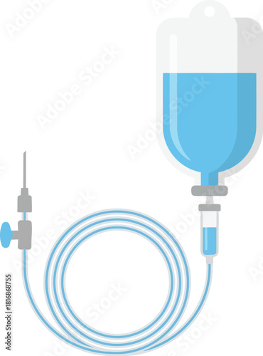 Detailed illustration of an iv drip bag and tubing medical equipment on transparent background