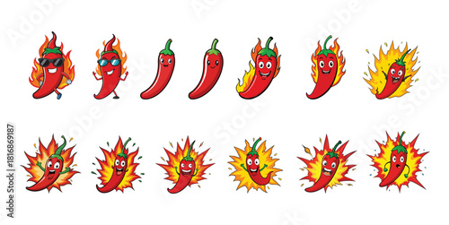 set of red hot chili peppers vector illustration with floral design elements