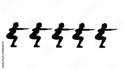Squat exercise silhouette repetition isolated on white background, Vector