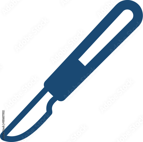 A simple dark blue scalpel illustration angled slightly perfect for medical designs on transparent background