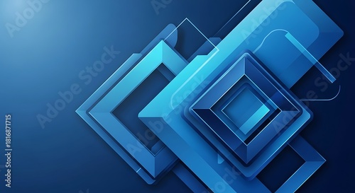 Wallpaper Mural Geometric Blue Gradient Background Featuring Modern Square Shapes Overlapping and Layered in Abstract Design, Ideal for Corporate Presentations and Tech Industry Visuals Torontodigital.ca