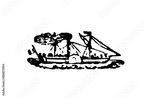 Fotografie Steamship, 19th century paddle wheel vessel, early industrial maritime transport, old vintage illustration, 1897
