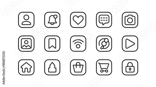 Set of minimalist social media icons simple line vector design elements for web and mobile apps isolated on white background