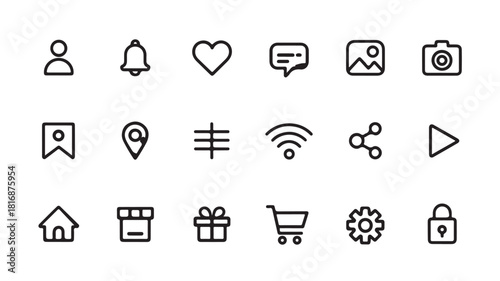Set of minimalist social media icons simple line vector design elements isolated on white background for web and mobile apps