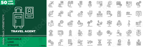Travel Agency Line Editable Icons set