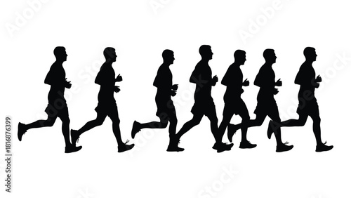 Running men silhouettes sequence isolated on white background, Vector