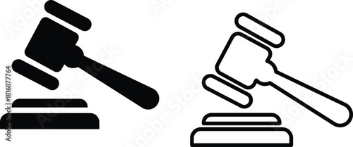 Judge's gavel one silhouette and one a simple outline representing concepts of law and justice