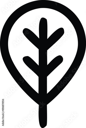 Simple bold outline leaf symbol representing nature and ecology