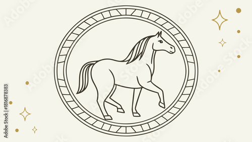 Elegant horse line art illustration zodiac sign design perfect for logo or tattoo design
