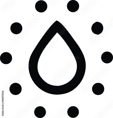 Water drop icon surrounded by ten small dots, abstract symbol