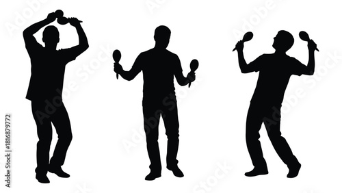 Men playing maracas silhouettes isolated on white background, Vector