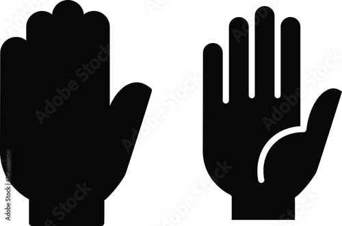 Hand symbol showing a stop gesture, one a simple silhouette and the other more detailed with fingers apart both 