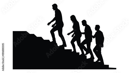 People climbing stairs silhouette isolated on white background, Vector