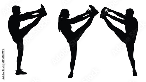 People stretching silhouettes isolated on white background, Vector