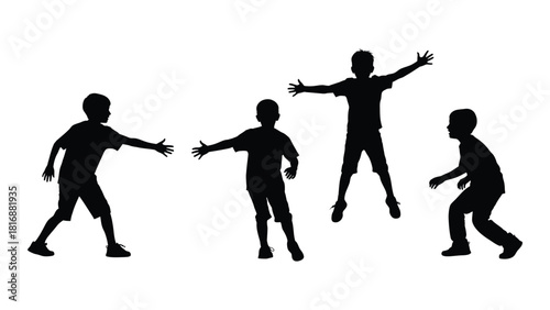 Boys playing silhouettes isolated on white background, Vector
