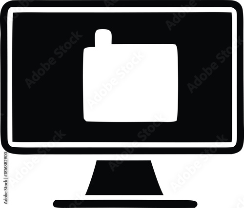 Video call on monitor screen icon, online communication symbol