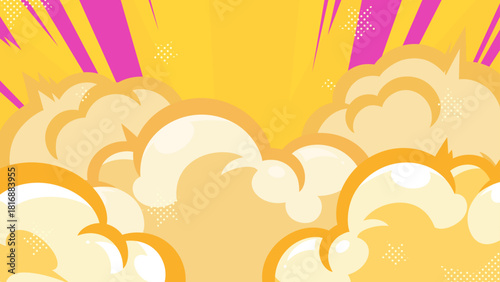 アメコミ風の煙と光の背景イラスト_黄色_16:9