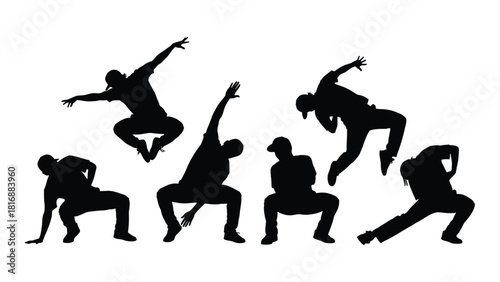 Dynamic breakdance silhouettes collection isolated on white background, Vector