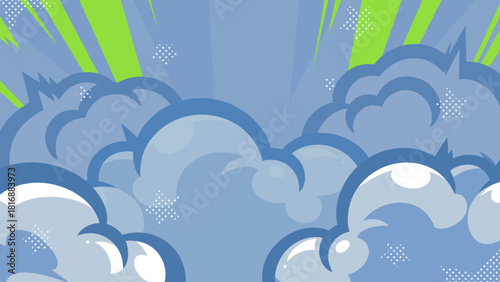 アメコミ風の煙と光の背景イラスト_青_16:9