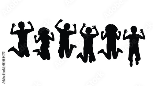 Joyful jumping children silhouettes isolated on white background, Vector