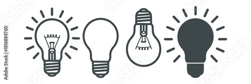 Light bulb icons representing ideas, innovation, creativity, electricity, and problem-solving concepts, vector set. Vector