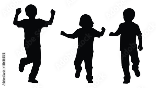 Energetic children silhouettes isolated on white background, Vector
