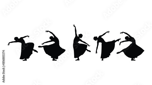 Graceful female dancers silhouettes isolated on white background, Vector