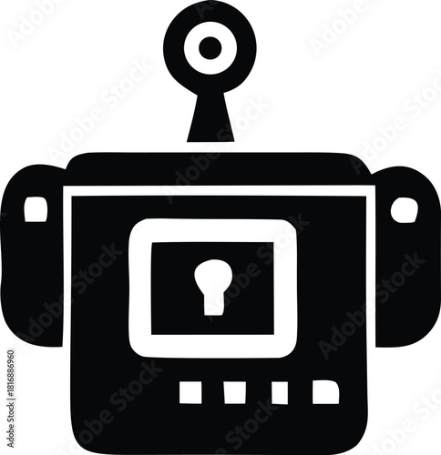 Digital robot security icon with keyhole screen and protective access