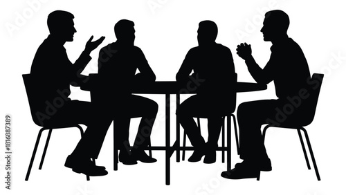 Group business discussion silhouette isolated on white background, Vector