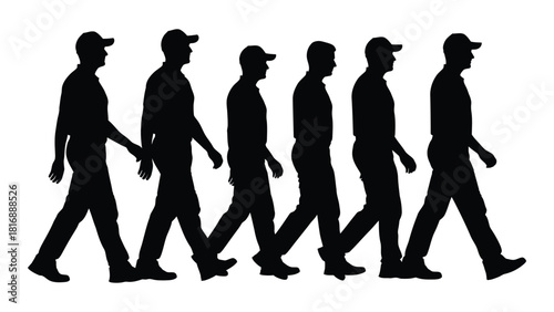 Men walking silhouettes isolated on white background, Vector