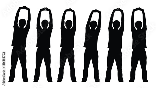 Side bend stretch exercise silhouette sequence isolated on white background, Vector
