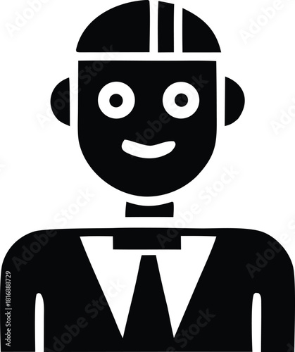 Happy engineer in hard hat and professional attire icon design