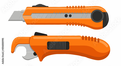 Detailed vector illustration of two orange industrial utility knives or box cutters with retractable blades.