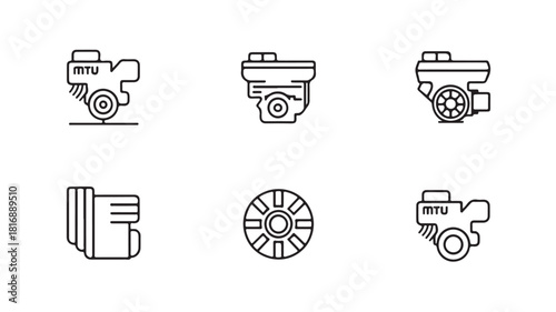 Set of engine icons simple line art vector design perfect for engineering and automotive industry presentations